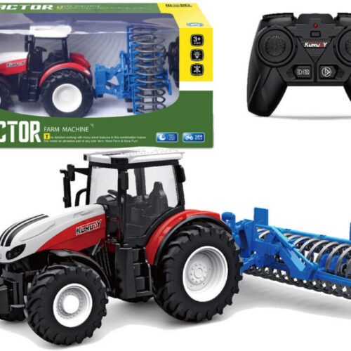 Diaľkovo ovládaný traktor s valcovým pluhom 2,4G gumené kolesá