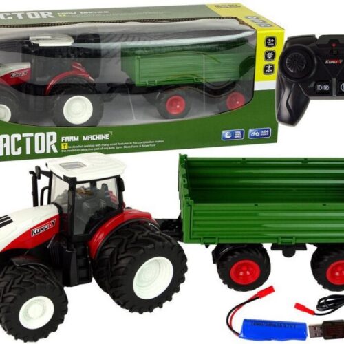 RC traktor s prívesom 1:24 červená zelená